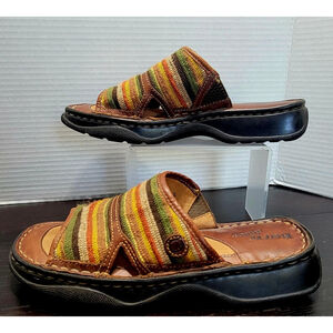 Vintage Born Drilles Slide Sandals Size 7 Earth Tones Striped Canvas Boho Hippie